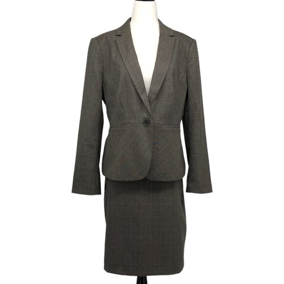 Ann Taylor Grey Lightly Checked Blazer & Skirt Suit Set size 12P and 10 - Picture 1 of 16